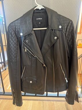 Express Black Quilted Sleeve Leather Moto Jacket